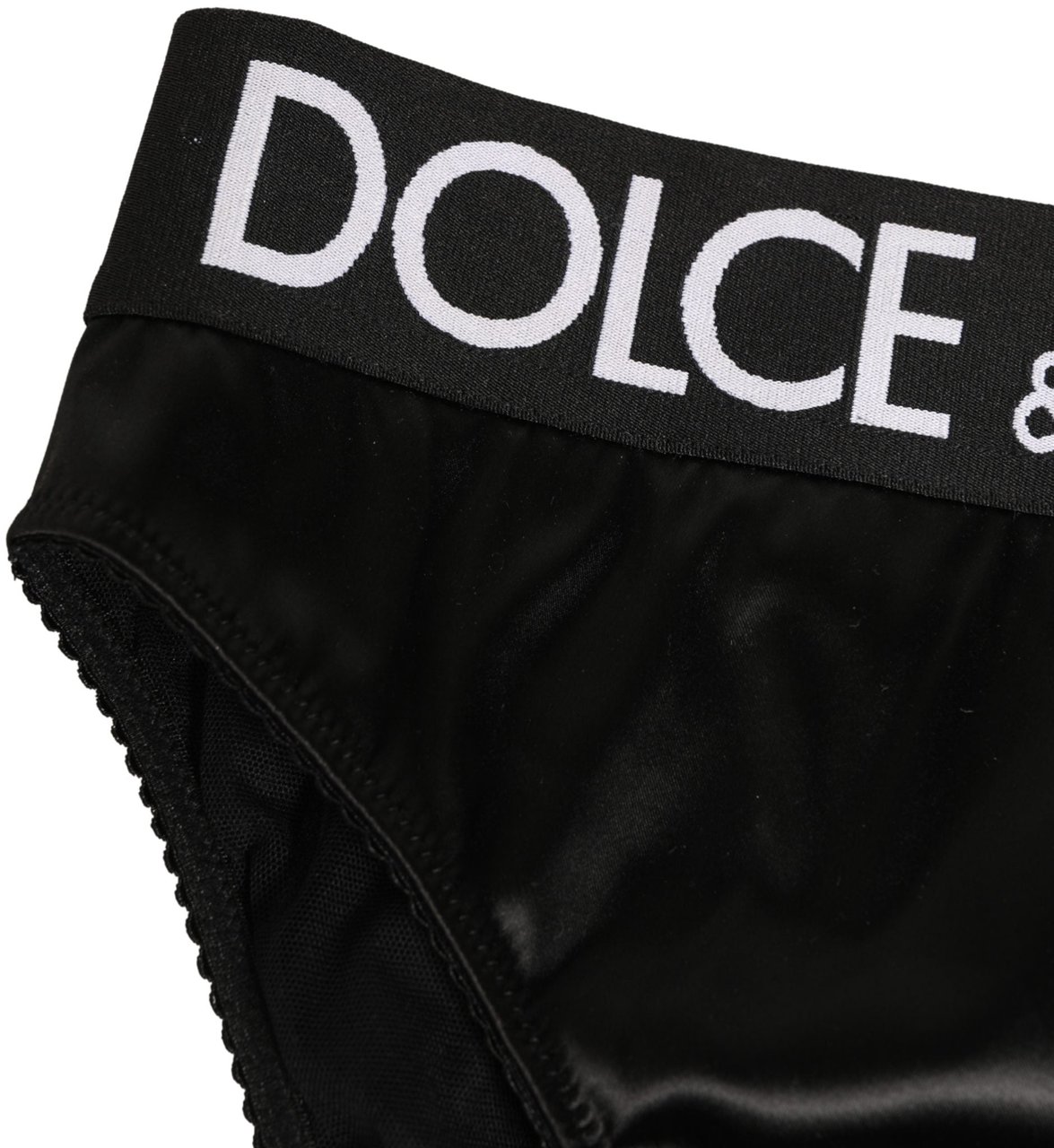 Dolce & Gabbana Black Satin High-Waist Brief Logo Women Underwear Zwart