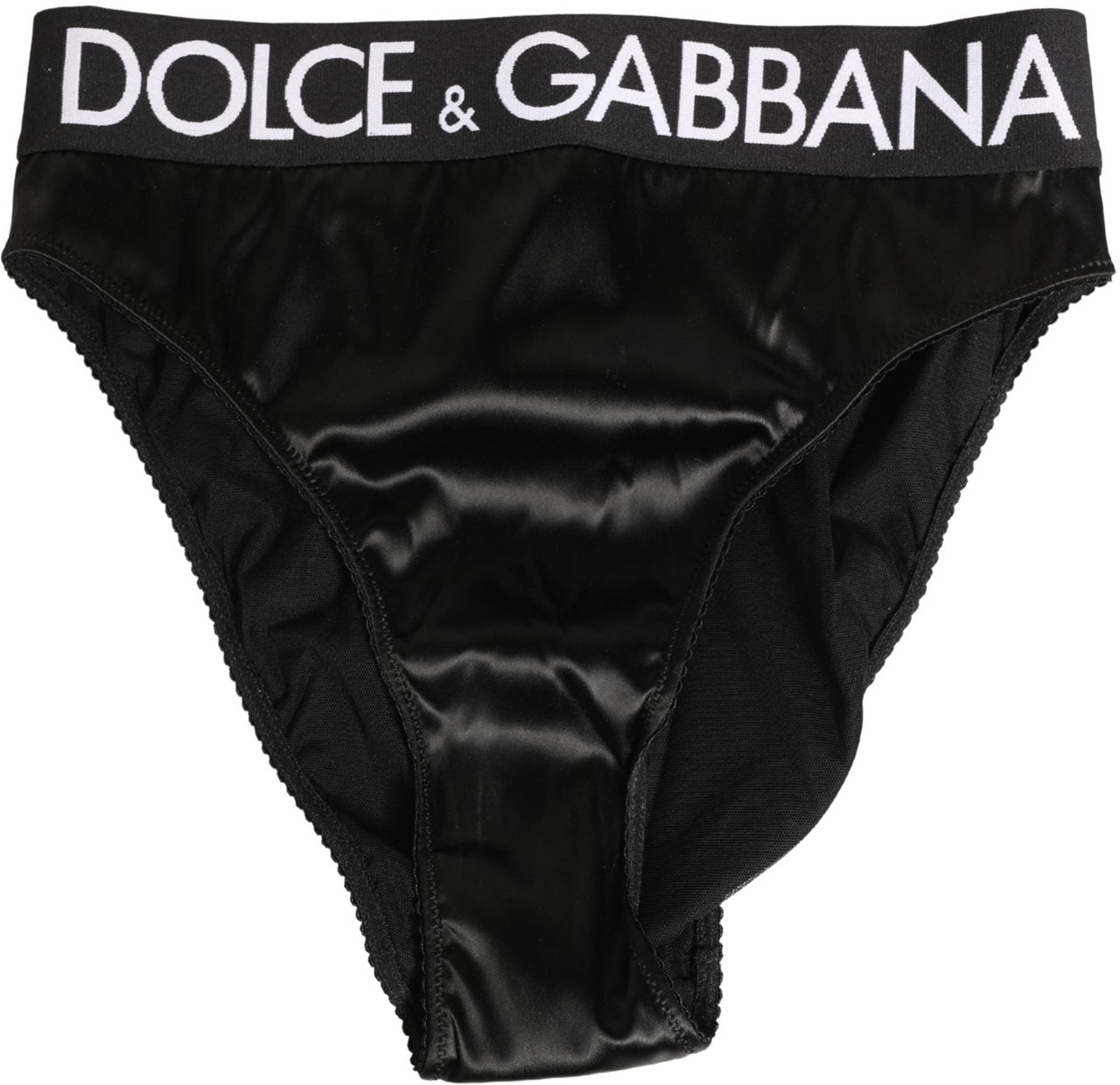 Dolce & Gabbana Black Satin High-Waist Brief Logo Women Underwear Zwart