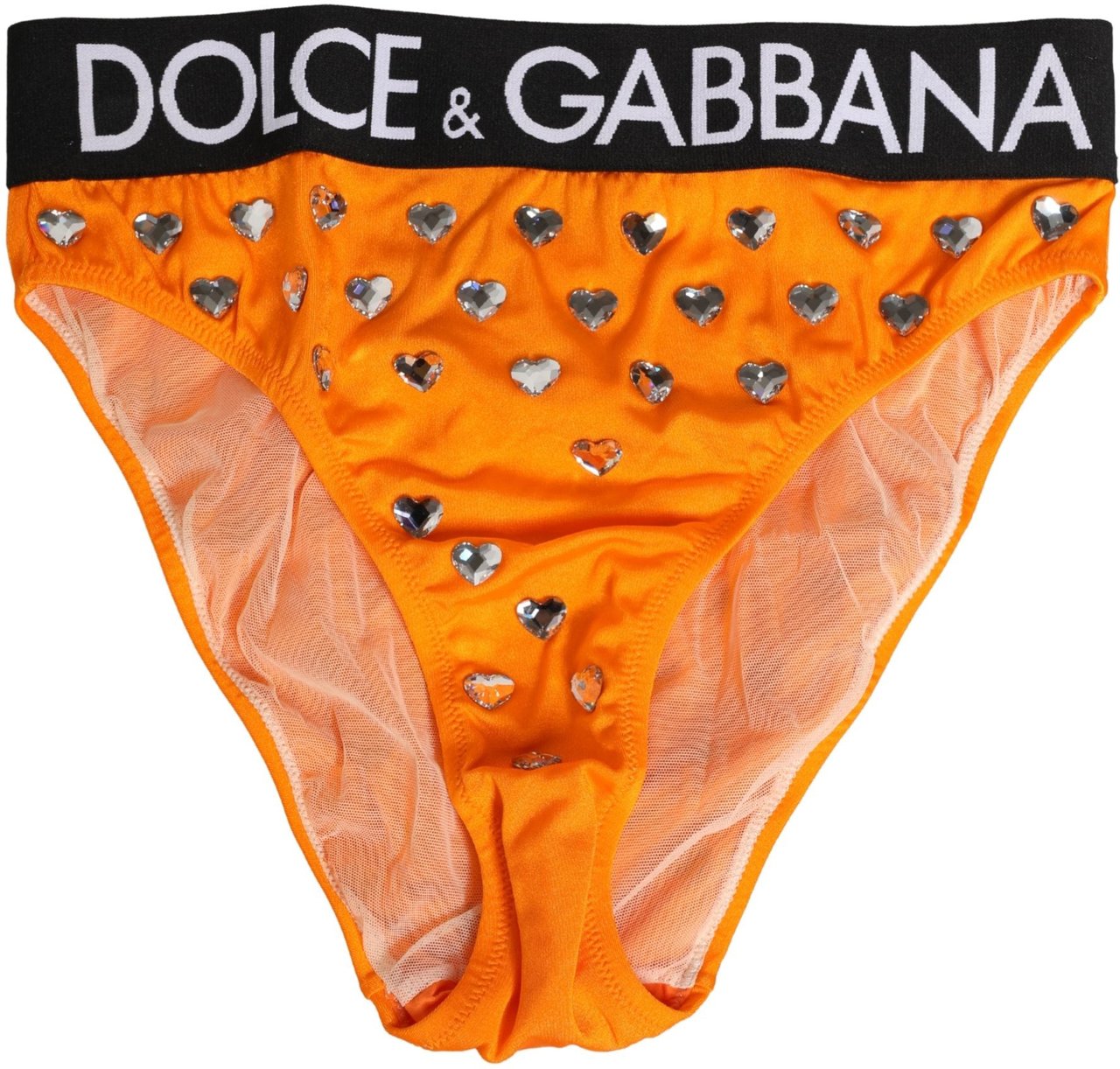 Dolce & Gabbana Orange Crystal High Waist Brief Panty Underwear Oranje