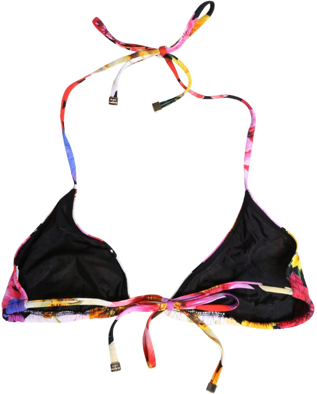 Dolce & Gabbana Black Floral Print Nylon Halter Bikini Top Swimwear Zwart