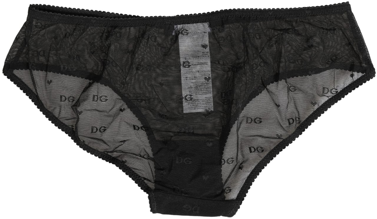 Dolce & Gabbana Black Sheer Mesh Lace Logo Brief Panty Underwear Zwart