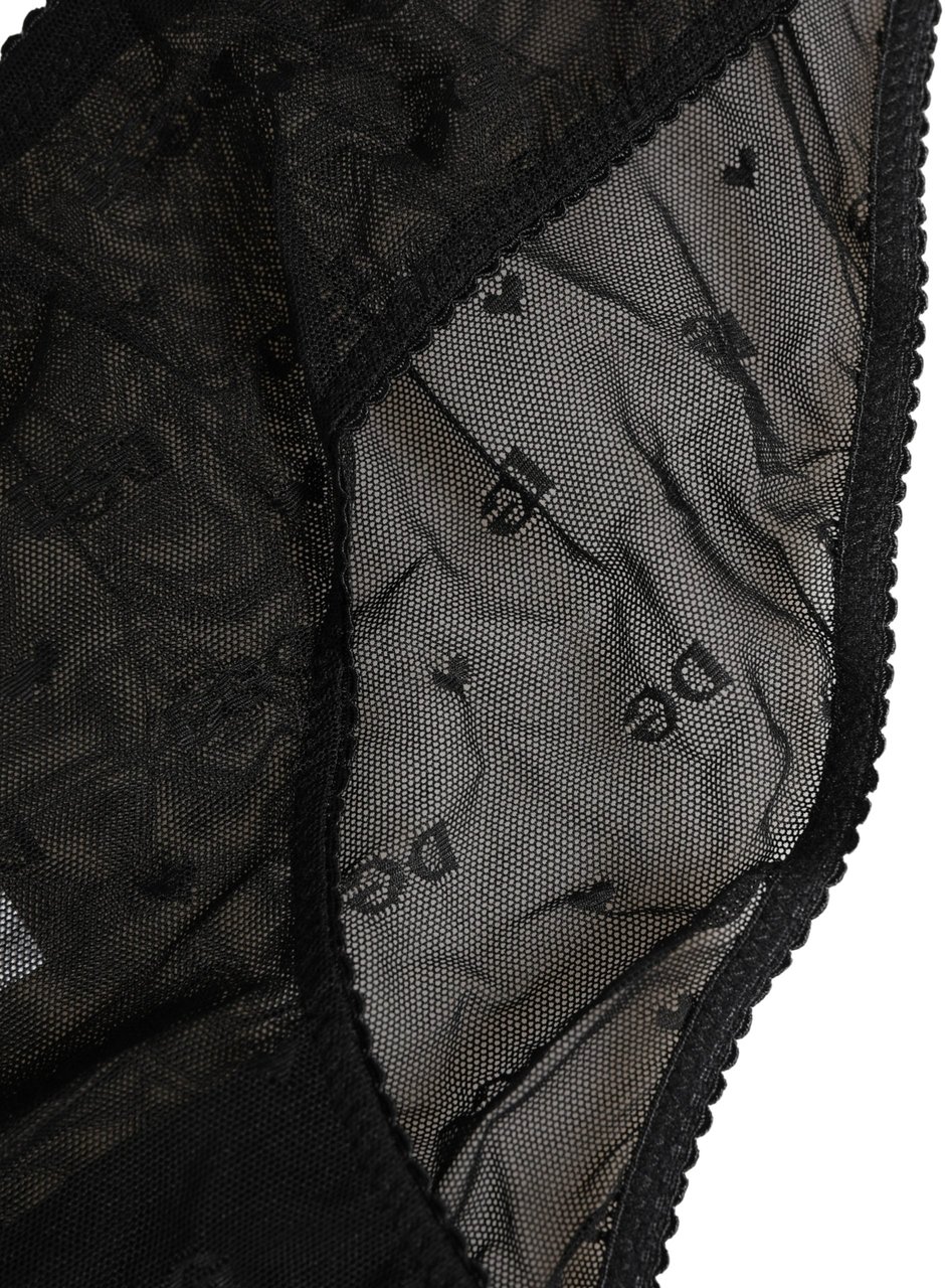 Dolce & Gabbana Black Sheer Mesh Lace Logo Brief Panty Underwear Zwart