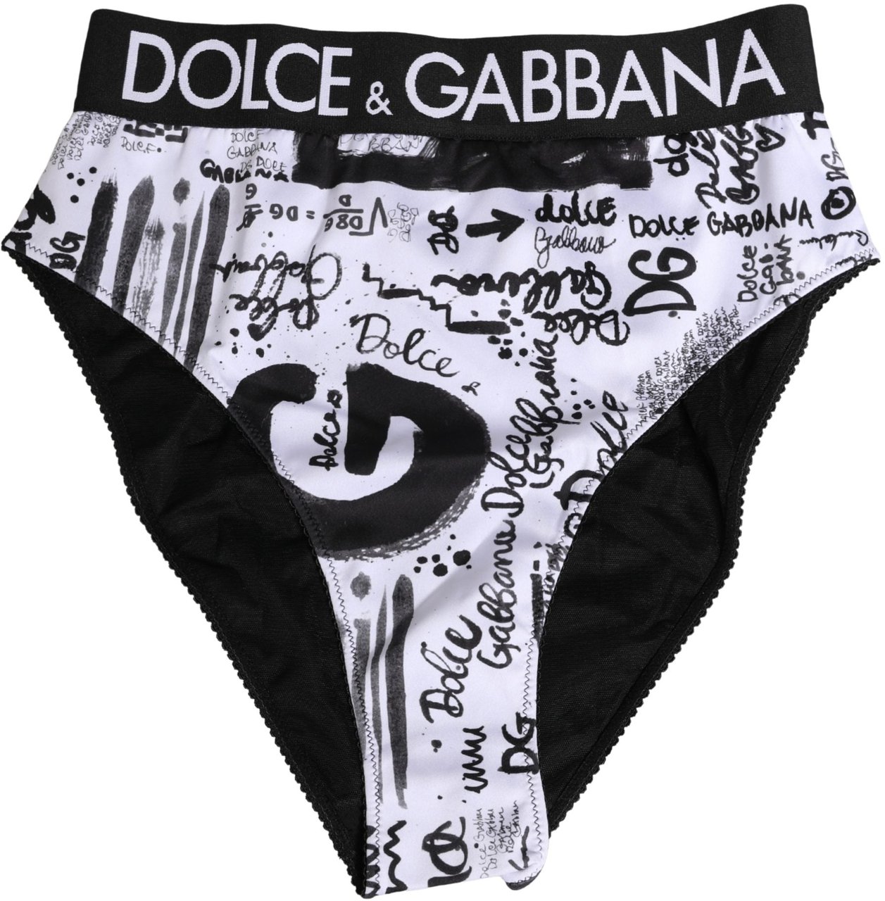 Dolce & Gabbana Black White Graphic Logo High Brief Underwear Zwart