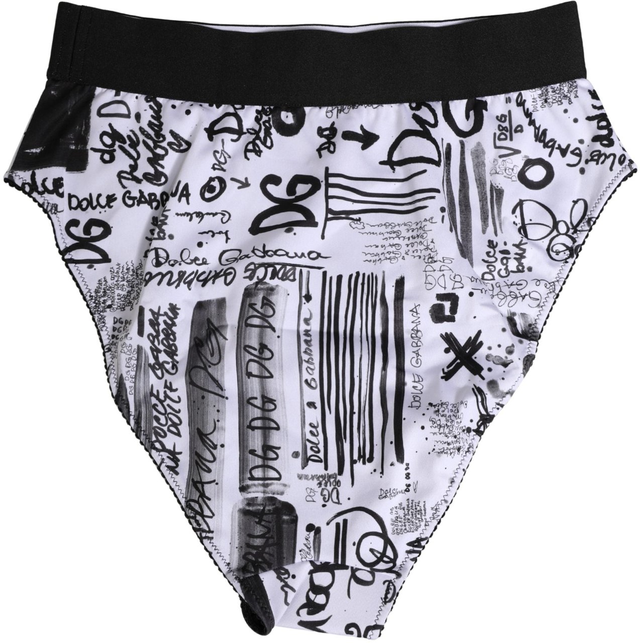 Dolce & Gabbana Black White Graphic Logo High Brief Underwear Zwart