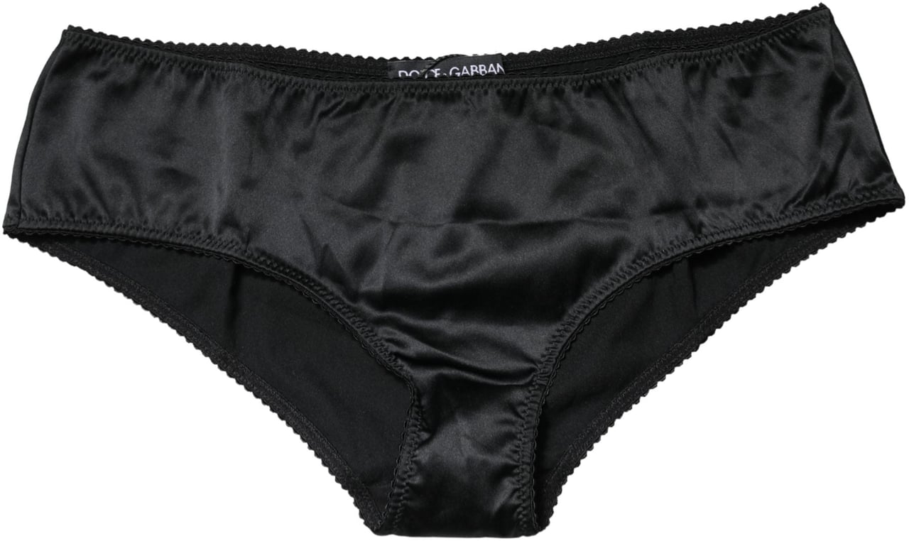 Dolce & Gabbana Black Silk Stretch Mid Waist Brief Panty Underwear Zwart