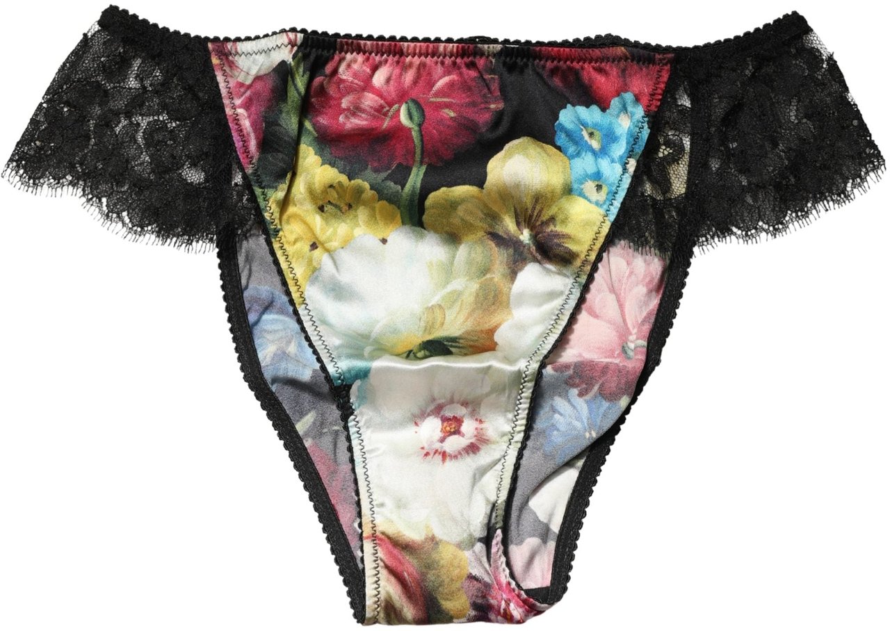 Dolce & Gabbana Black Floral Lace Mid Waist Brief Panty Underwear Zwart