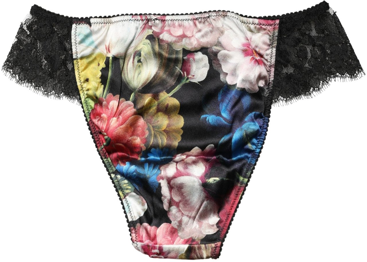 Dolce & Gabbana Black Floral Lace Mid Waist Brief Panty Underwear Zwart