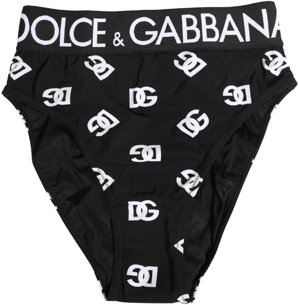 Dolce & Gabbana White Black Logo Waistband Midi Brief Underwear Zwart