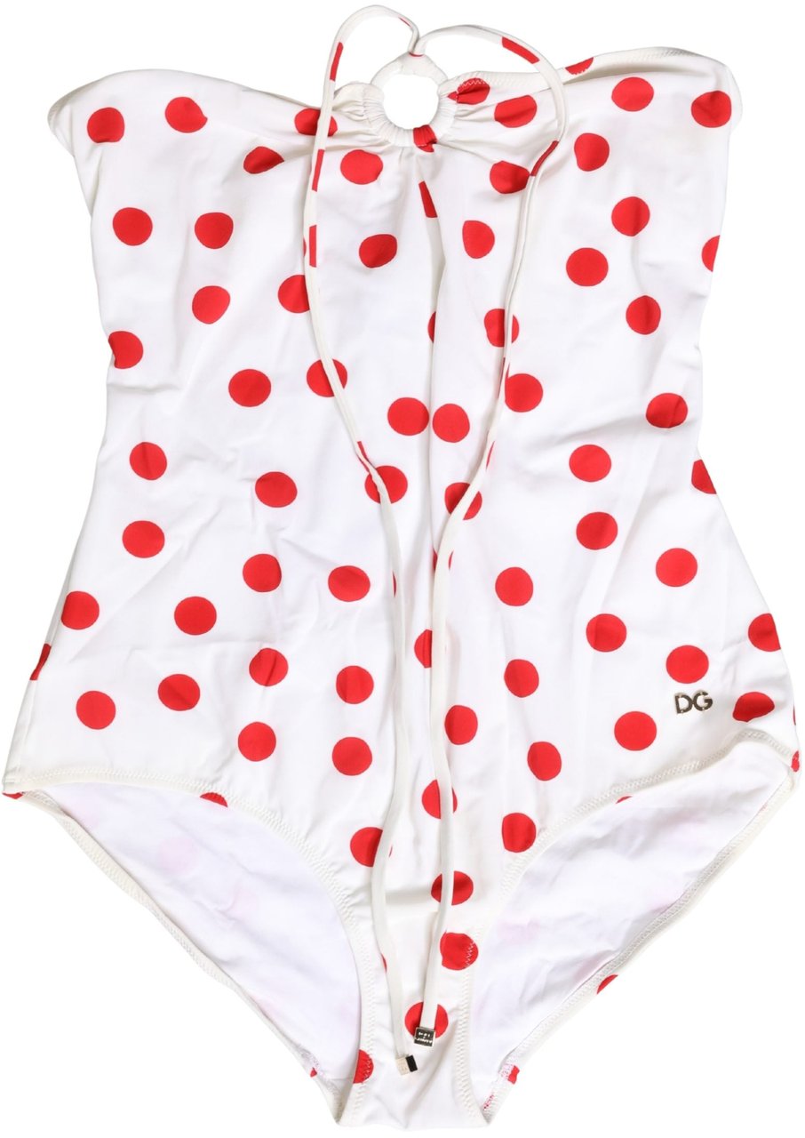 Dolce & Gabbana White Polka Dot One-Piece Swimsuit Swimwear Wit