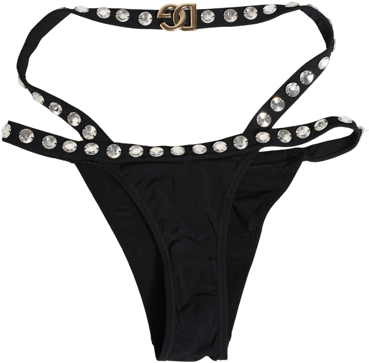 Dolce & Gabbana Black Crystal Embellished Bikini Bottom Swimwear Zwart