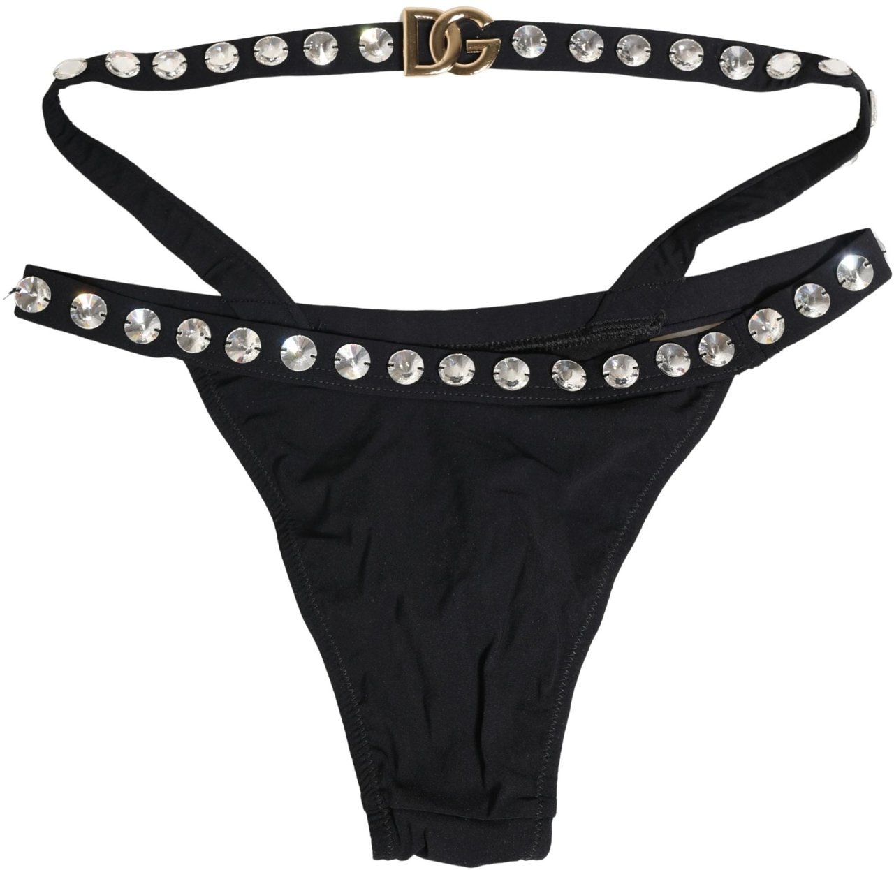 Dolce & Gabbana Black Crystal Embellished Bikini Bottom Swimwear Zwart
