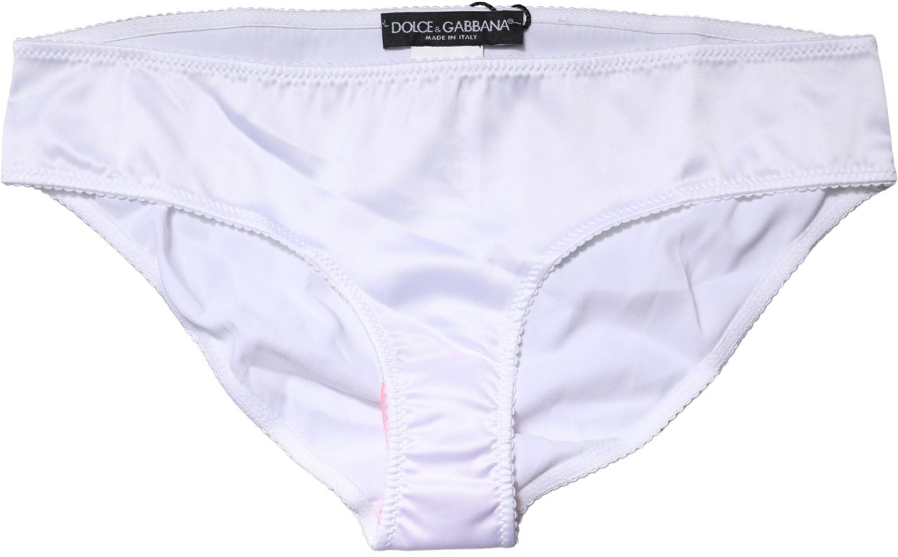 Dolce & Gabbana White Silk Stretch Mid Waist Brief Panty Underwear Wit