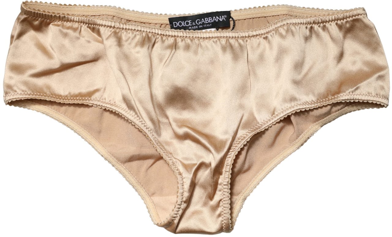 Dolce & Gabbana Beige Silk Stretch Mid Waist Brief Panty Underwear Beige