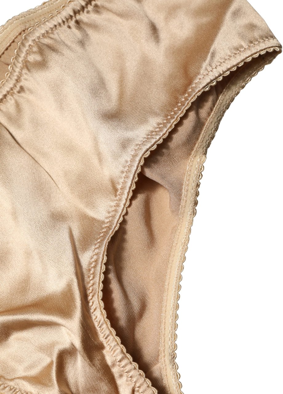 Dolce & Gabbana Beige Silk Stretch Mid Waist Brief Panty Underwear Beige