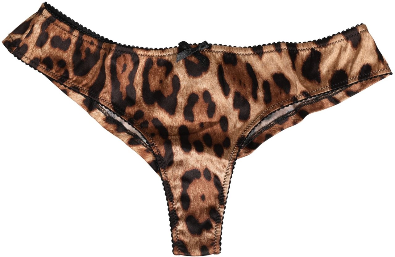 Dolce & Gabbana Black Brown Leopard Mid Waist Brief Panty Underwear Zwart