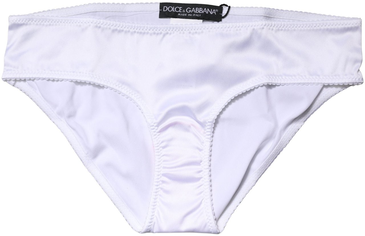 Dolce & Gabbana White Silk Stretch Mid Waist Brief Panty Underwear Wit