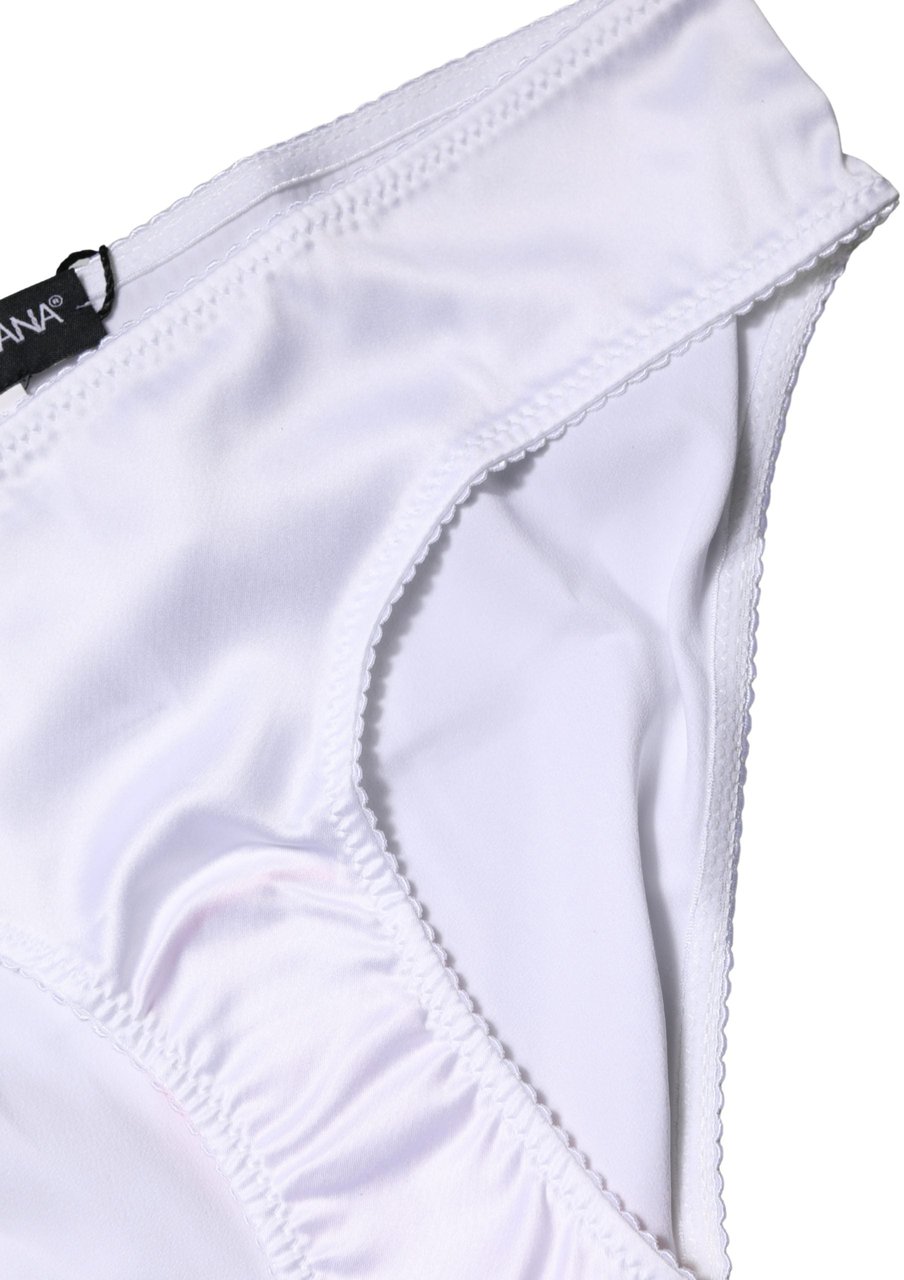 Dolce & Gabbana White Silk Stretch Mid Waist Brief Panty Underwear Wit