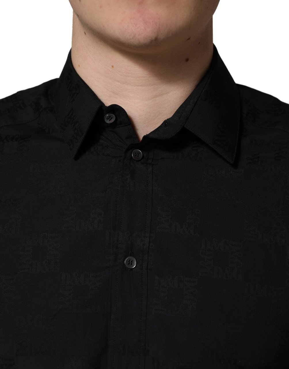 Dolce & Gabbana Black MARTINI Cotton Slim Dress Formal Shirt Zwart