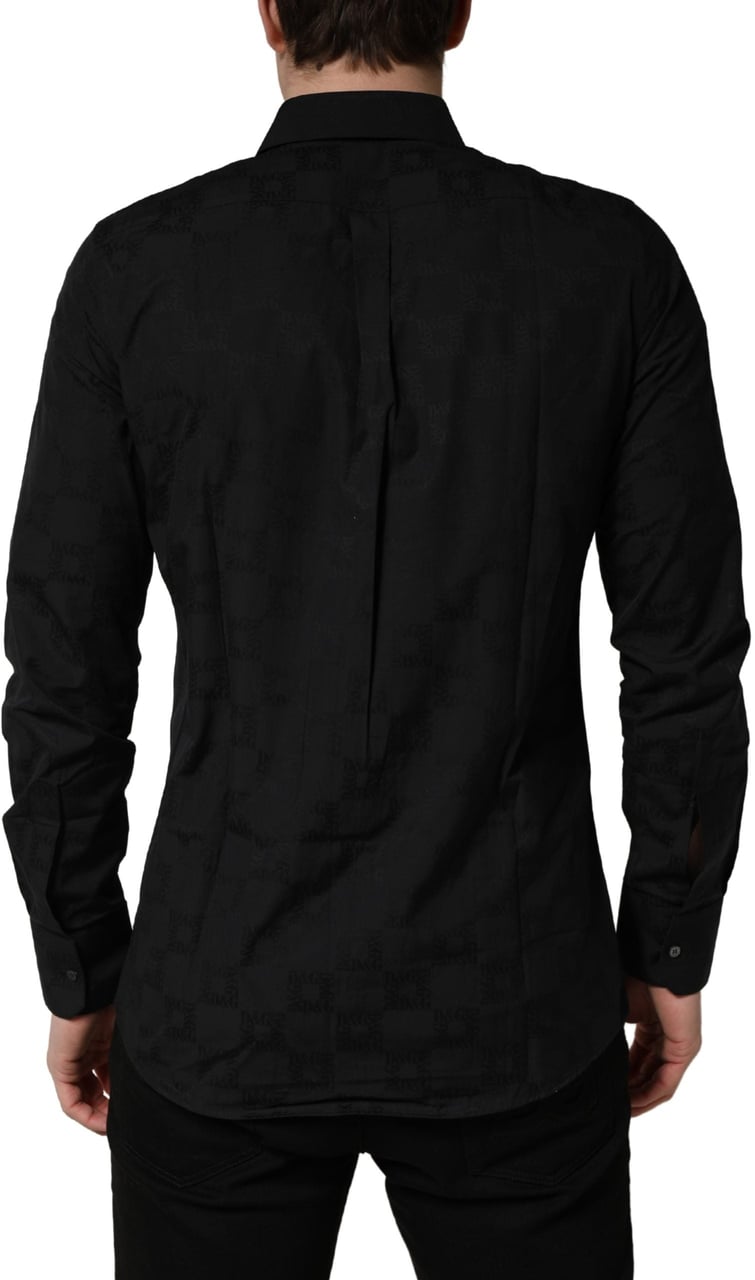 Dolce & Gabbana Black MARTINI Cotton Slim Dress Formal Shirt Zwart