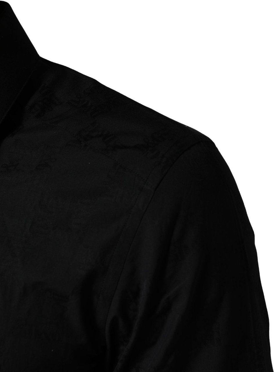 Dolce & Gabbana Black MARTINI Cotton Slim Dress Formal Shirt Zwart