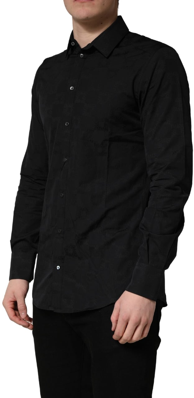 Dolce & Gabbana Black MARTINI Cotton Slim Dress Formal Shirt Zwart