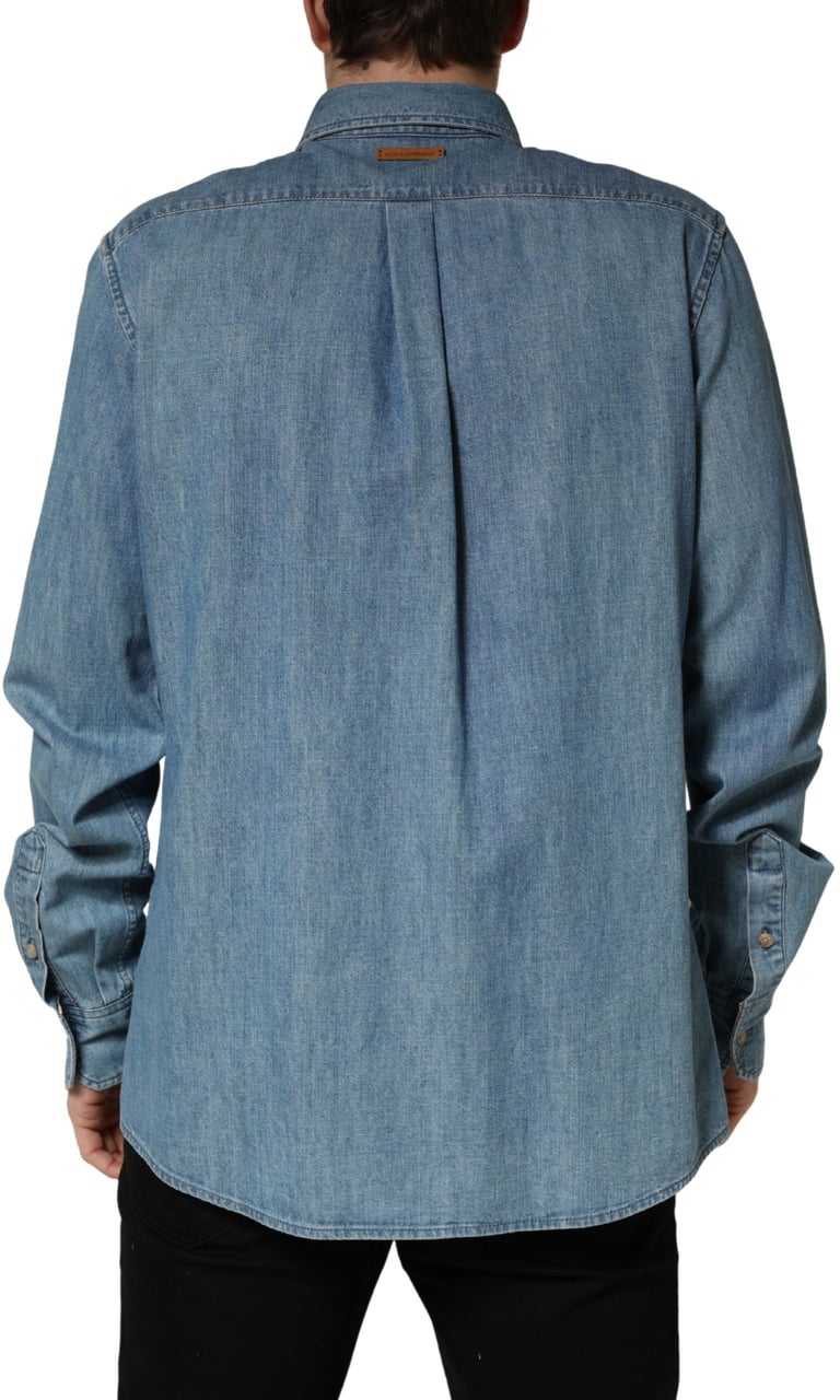 Dolce & Gabbana Blue Cotton Stretch Casual Denim Slim Shirt Blauw