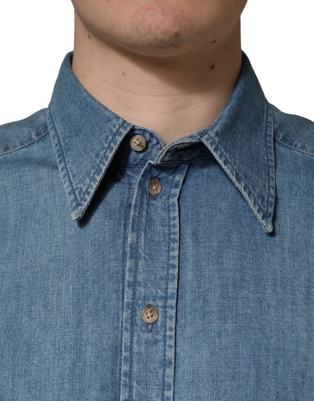 Dolce & Gabbana Blue Cotton Stretch Casual Denim Slim Shirt Blauw