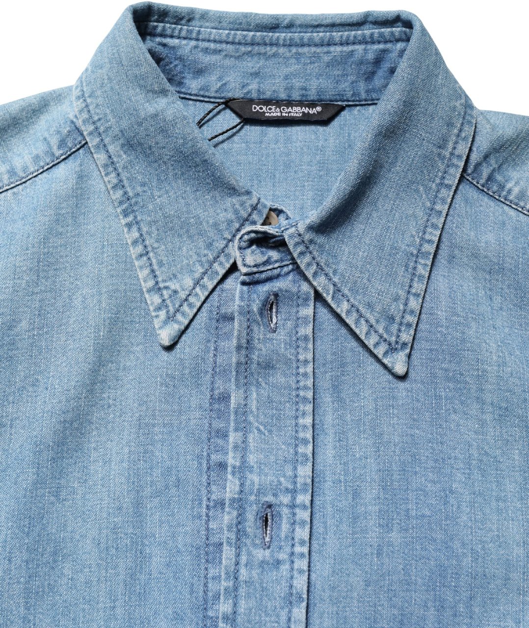 Dolce & Gabbana Blue Cotton Stretch Casual Denim Slim Shirt Blauw