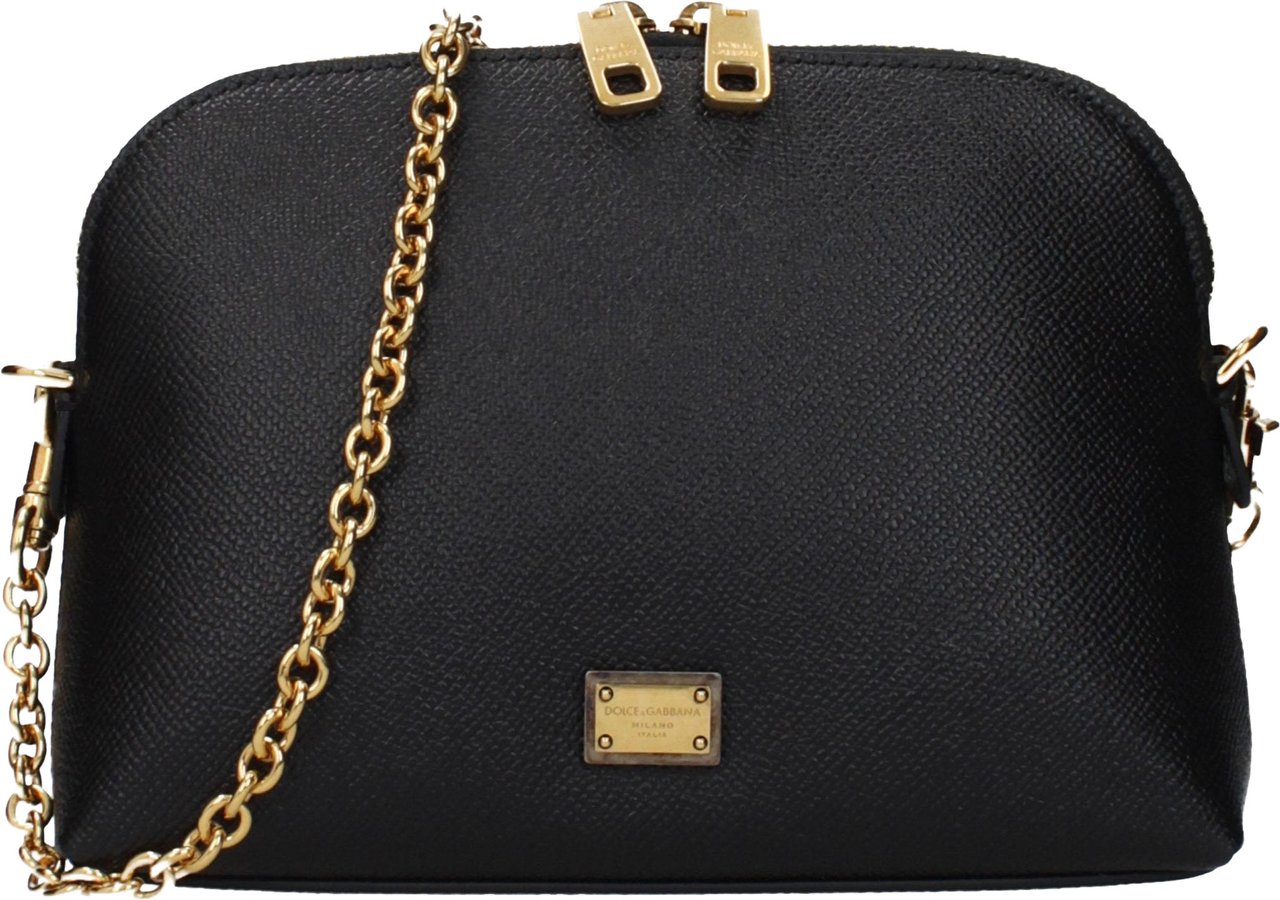 Dolce & Gabbana Black Leather Shoulder Bag Zwart