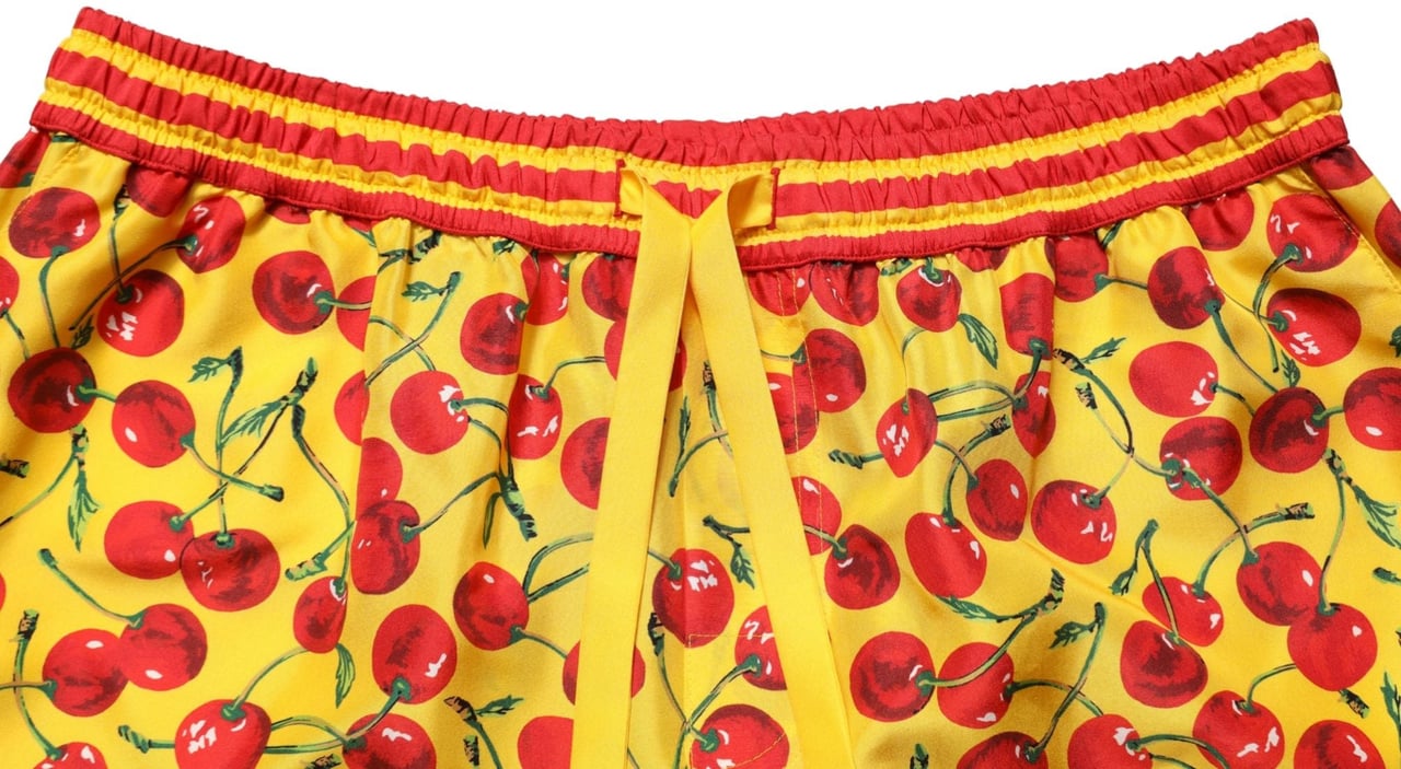 Dolce & Gabbana Yellow Red Cherry Print Silk Bermuda Shorts Divers
