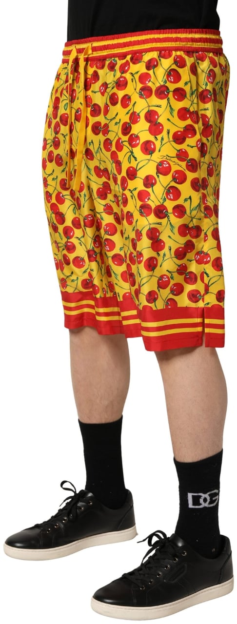 Dolce & Gabbana Yellow Red Cherry Print Silk Bermuda Shorts Divers
