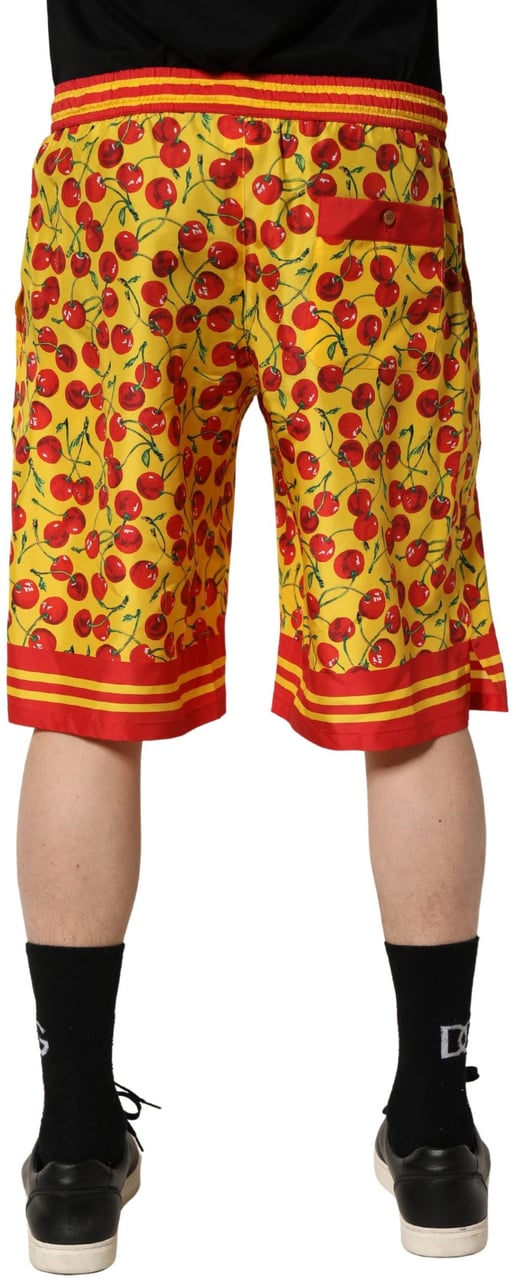 Dolce & Gabbana Yellow Red Cherry Print Silk Bermuda Shorts Divers