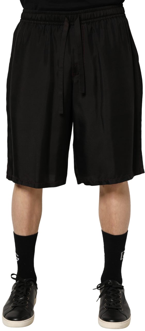 Dolce & Gabbana Black Silk Drawstring Men Bermuda Shorts Zwart