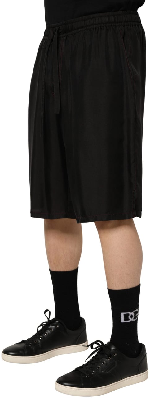 Dolce & Gabbana Black Silk Drawstring Men Bermuda Shorts Zwart