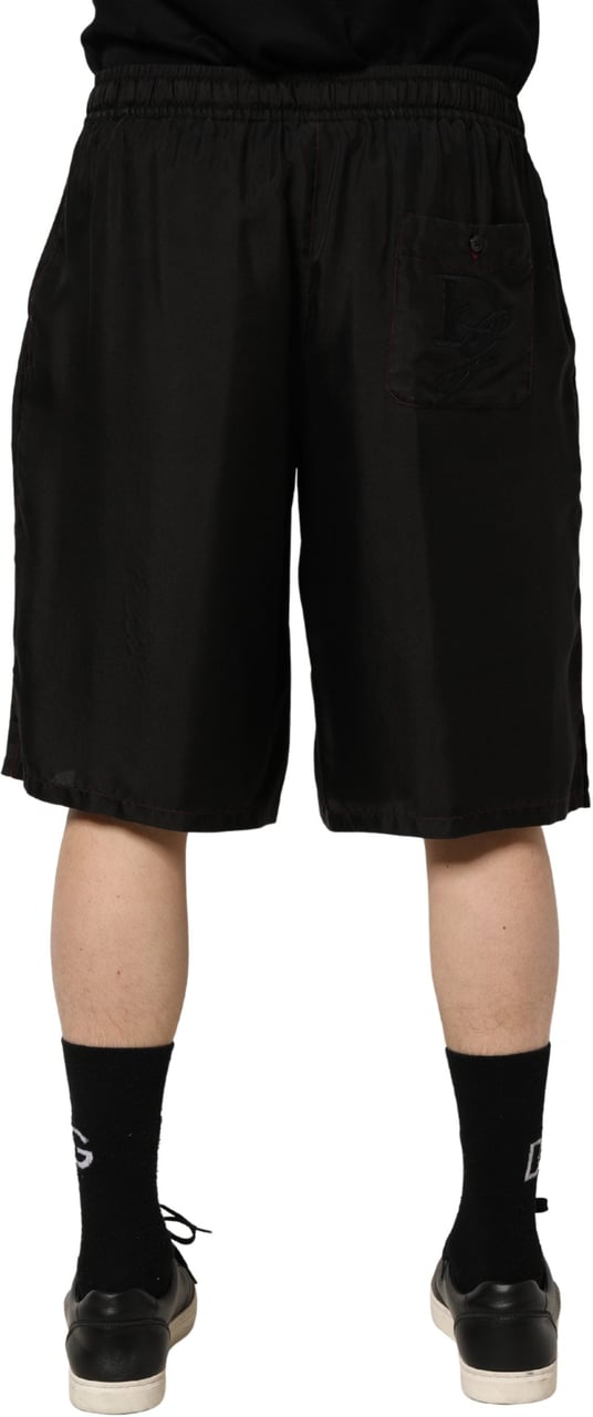 Dolce & Gabbana Black Silk Drawstring Men Bermuda Shorts Zwart