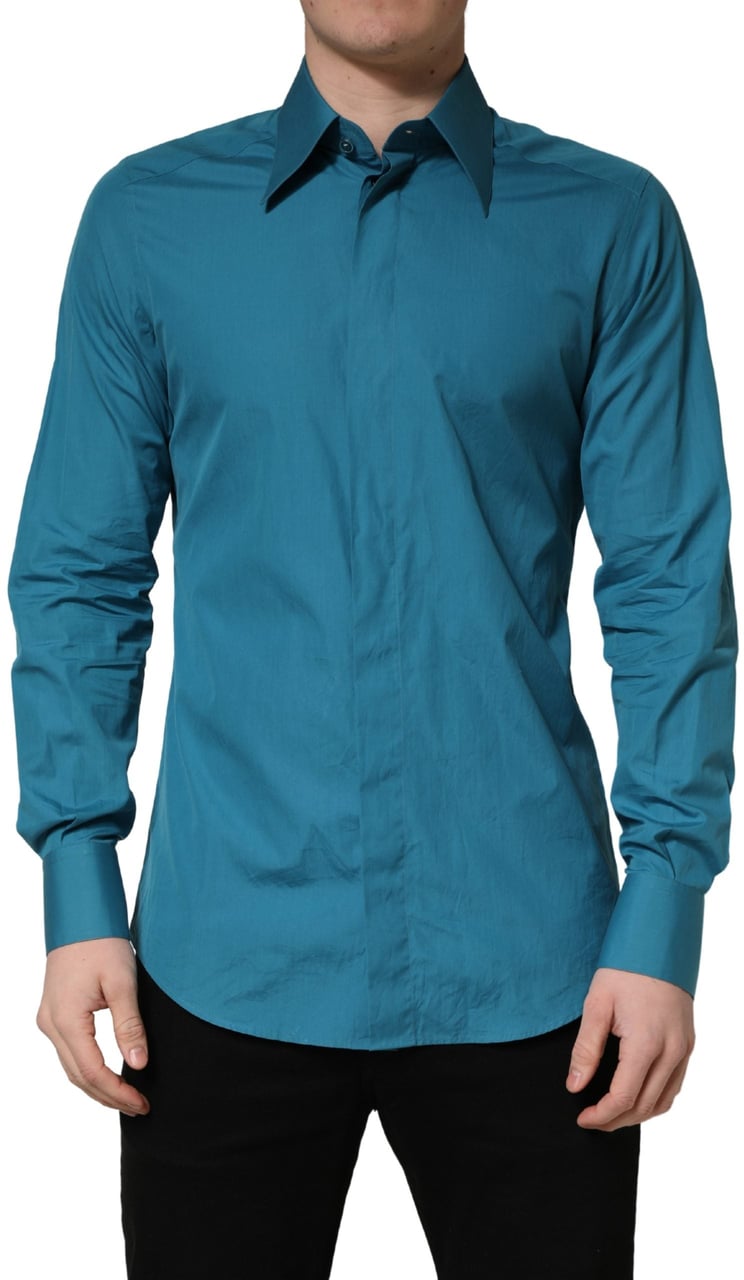 Dolce & Gabbana Blue SARTORIA Long Sleeve Cotton Dress Shirt Blauw
