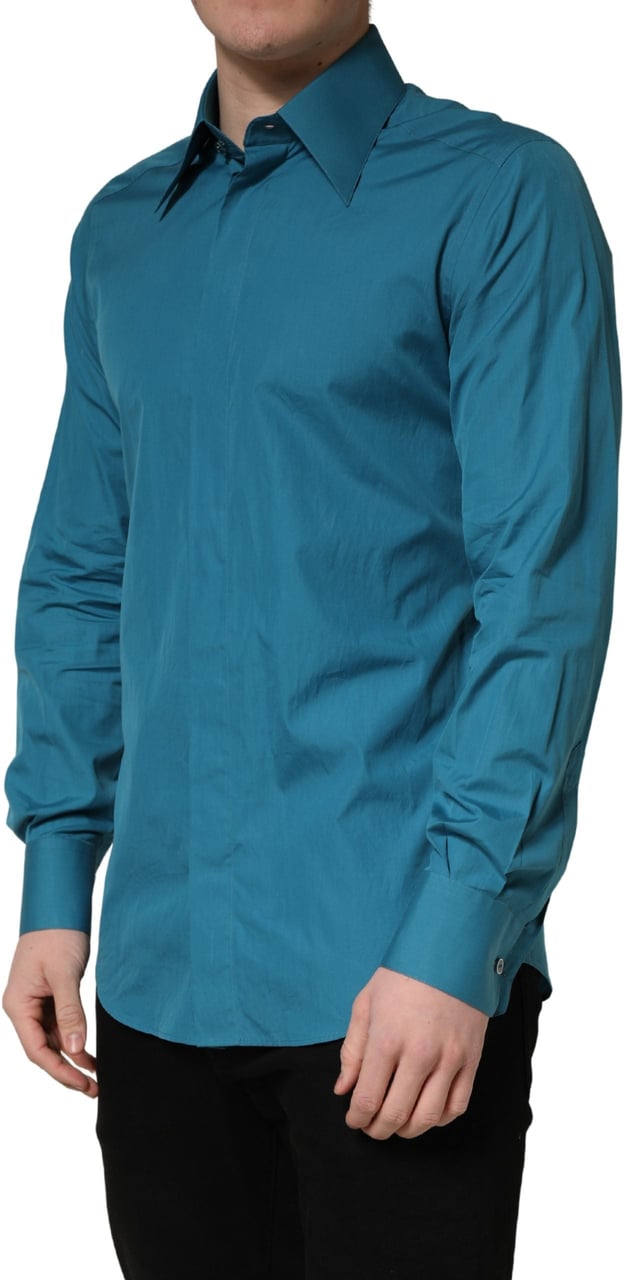 Dolce & Gabbana Blue SARTORIA Long Sleeve Cotton Dress Shirt Blauw
