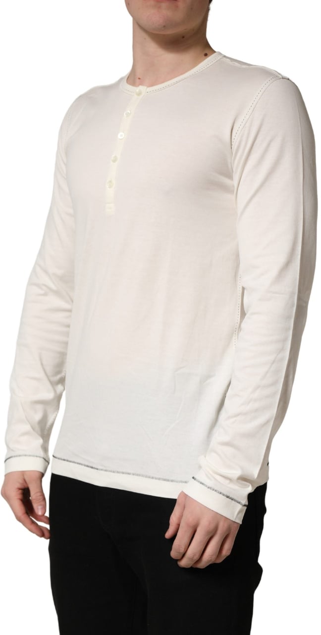 Dolce & Gabbana White Long Sleeves Henley Pullover Sweater Wit