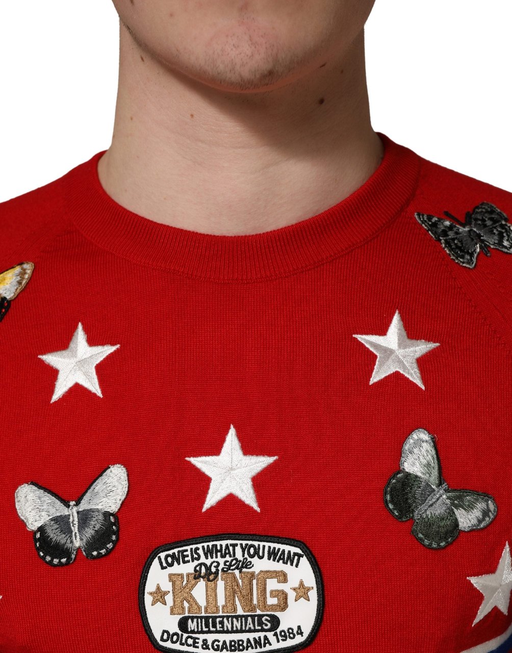 Dolce & Gabbana Multicolor Wool Butterfly Star Men Crew Neck Sweater Divers