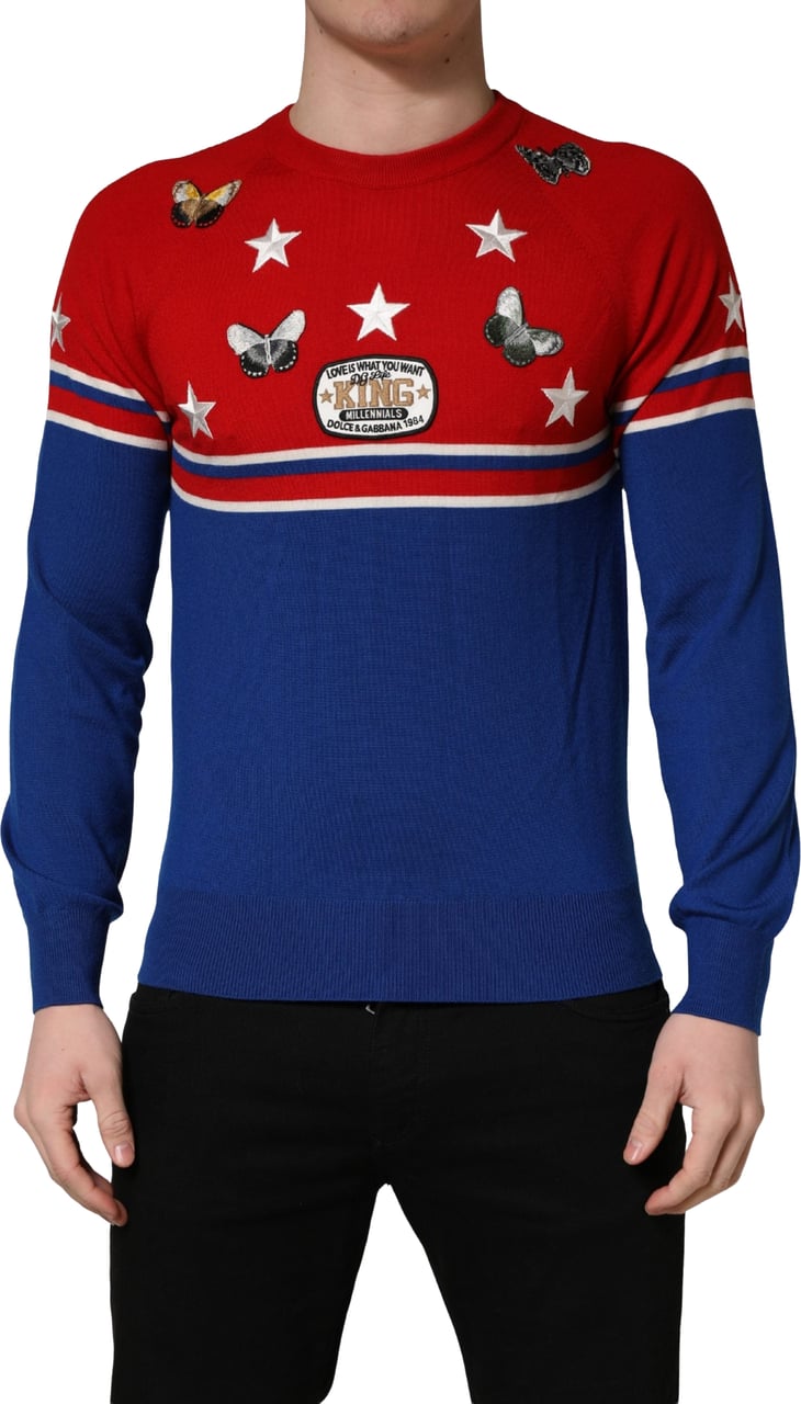 Dolce & Gabbana Multicolor Wool Butterfly Star Men Crew Neck Sweater Divers