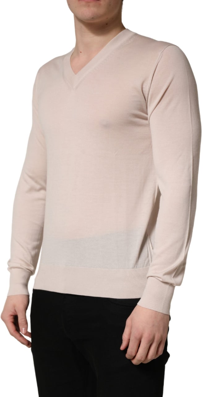Dolce & Gabbana Beige Cashmere V-neck Men Pullover Sweater Maroon