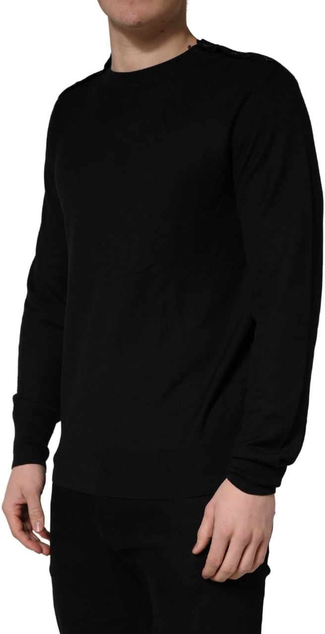 Dolce & Gabbana Black Crew Neck Long Sleeve Pullover Sweater Zwart