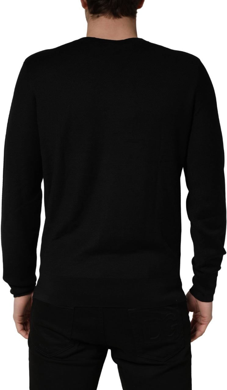 Dolce & Gabbana Black Crew Neck Long Sleeve Pullover Sweater Zwart