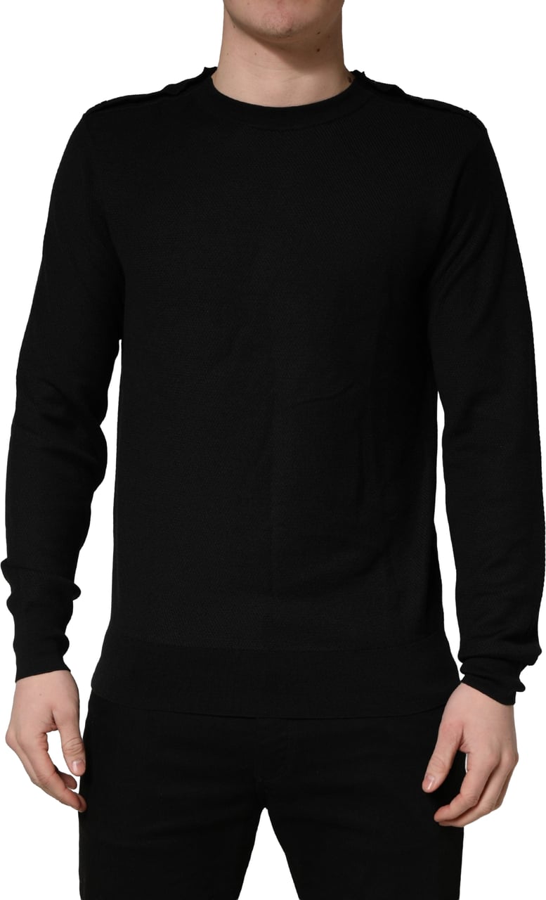Dolce & Gabbana Black Crew Neck Long Sleeve Pullover Sweater Zwart
