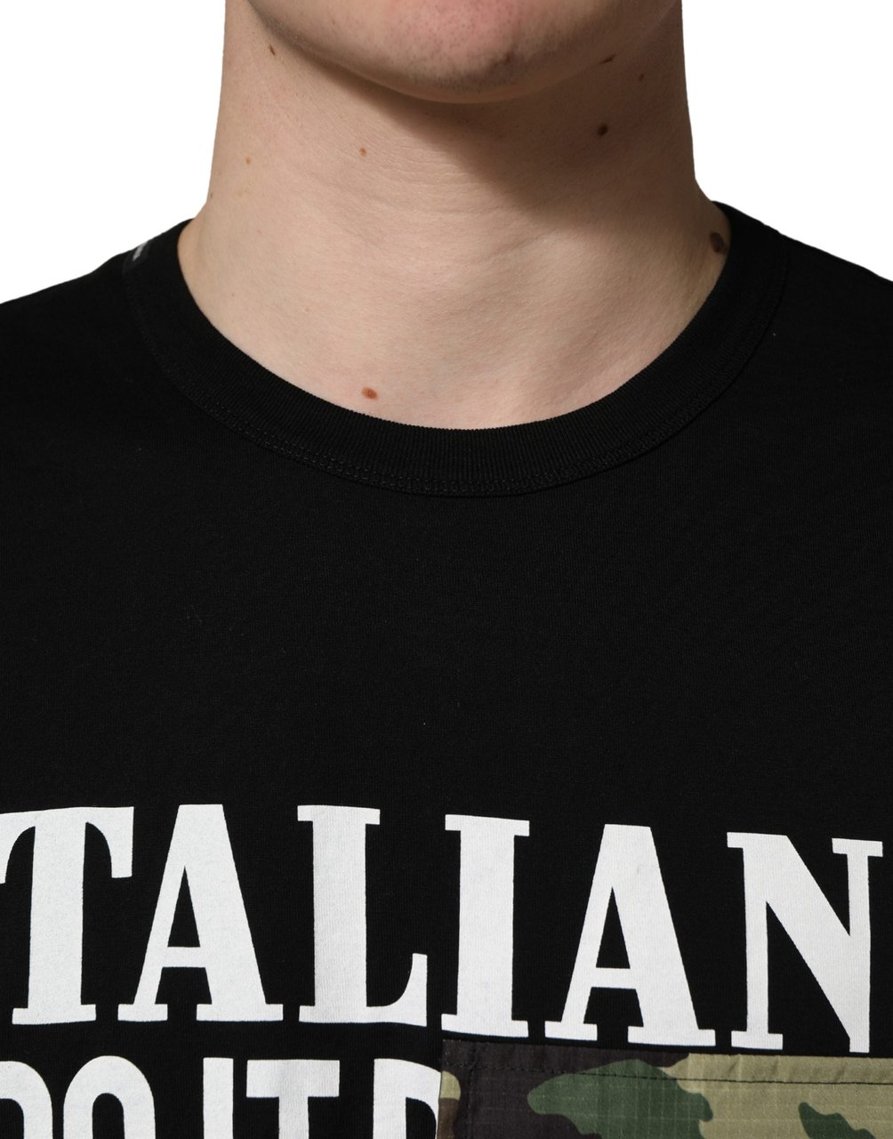 Dolce & Gabbana Black Camouflage Graphic Cotton Crewneck T-shirt Zwart