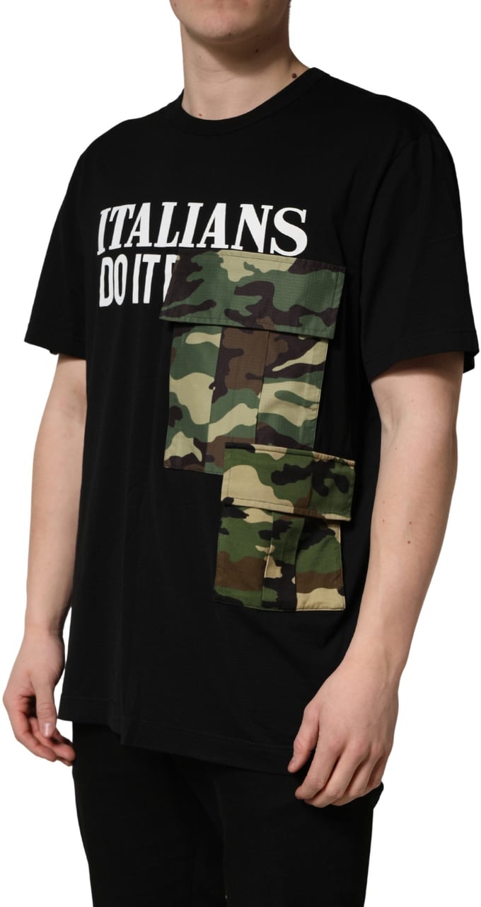 Dolce & Gabbana Black Camouflage Graphic Cotton Crewneck T-shirt Zwart