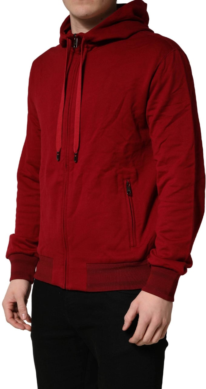 Dolce & Gabbana Red Cotton Full Zip Fleece Men Hoodie Sweater Rood