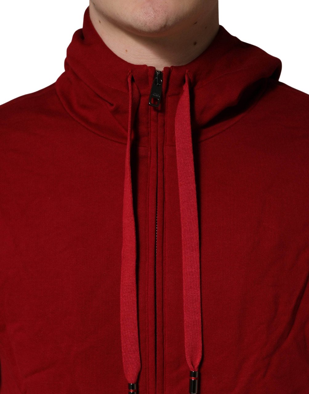 Dolce & Gabbana Red Cotton Full Zip Fleece Men Hoodie Sweater Rood