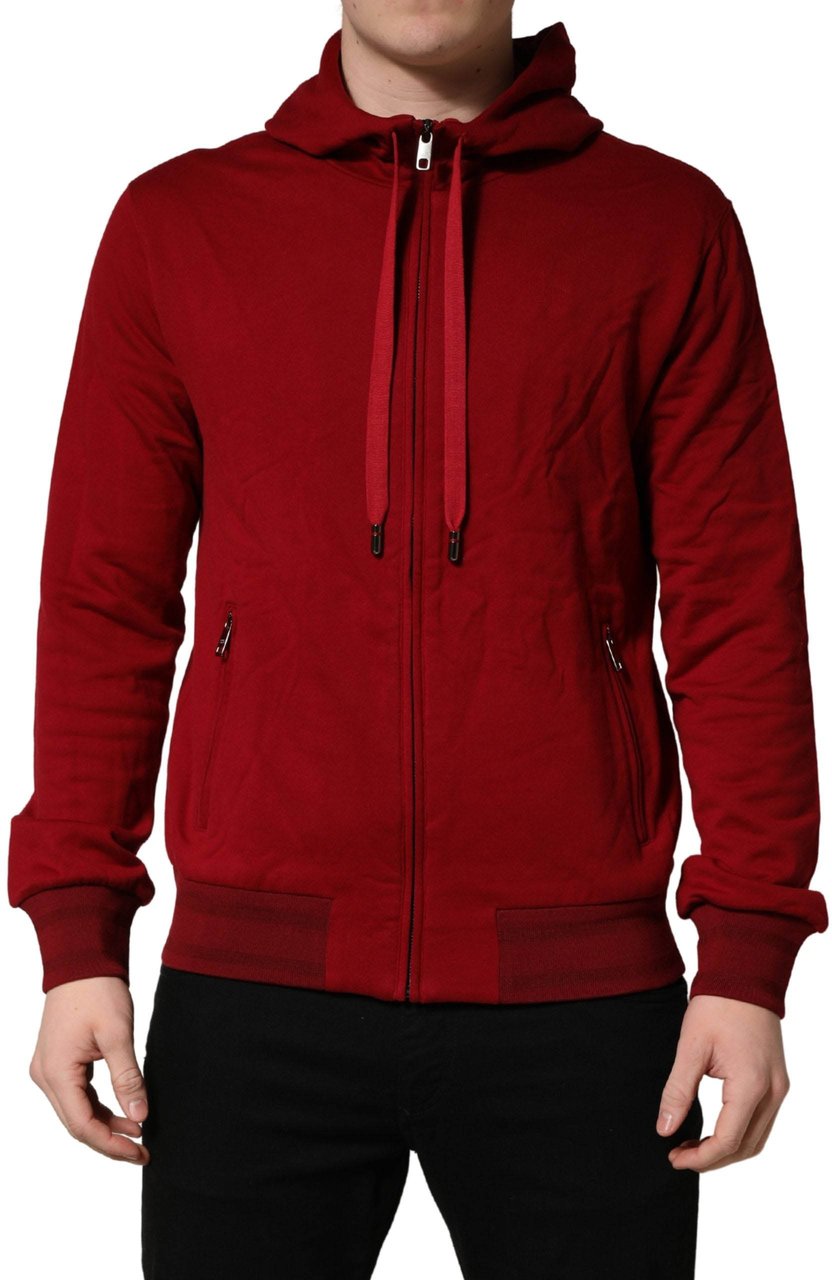 Dolce & Gabbana Red Cotton Full Zip Fleece Men Hoodie Sweater Rood