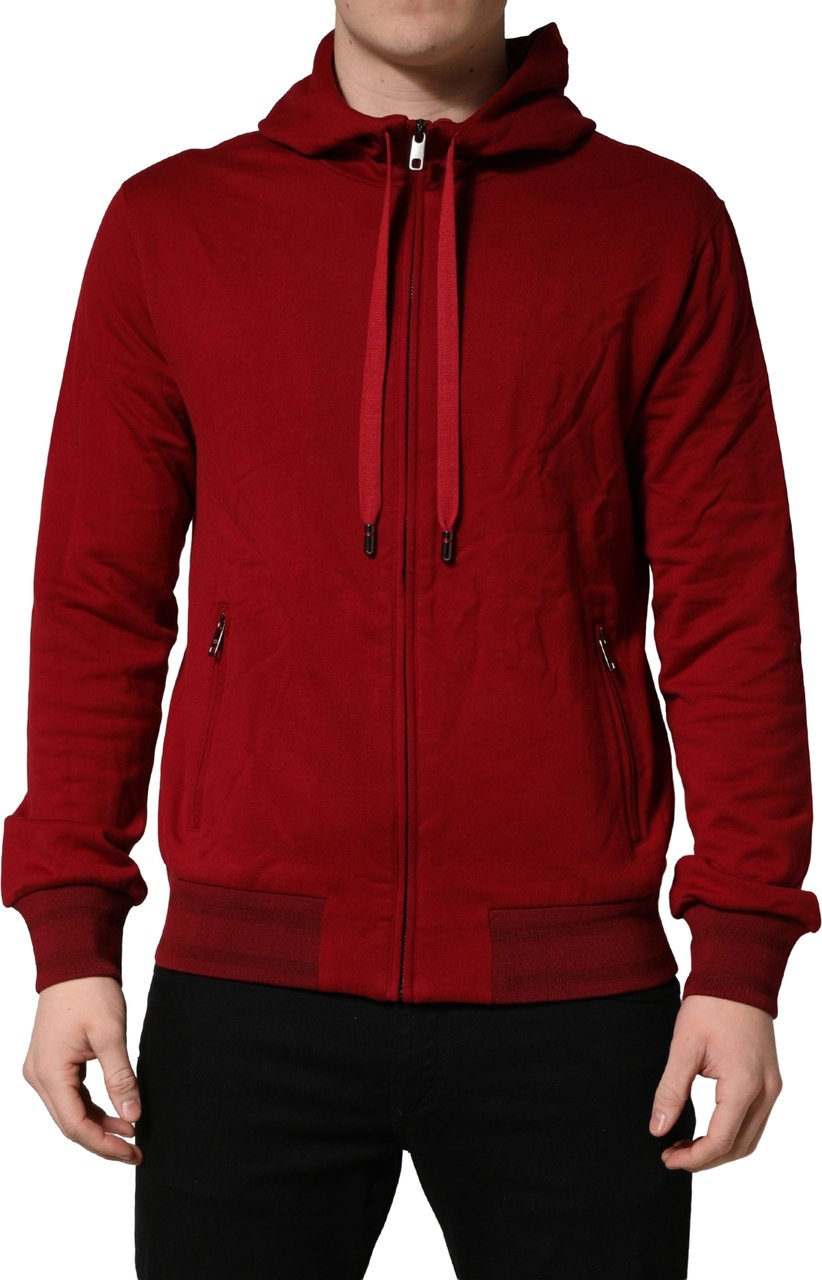 Dolce & Gabbana Red Cotton Full Zip Fleece Men Hoodie Sweater Rood